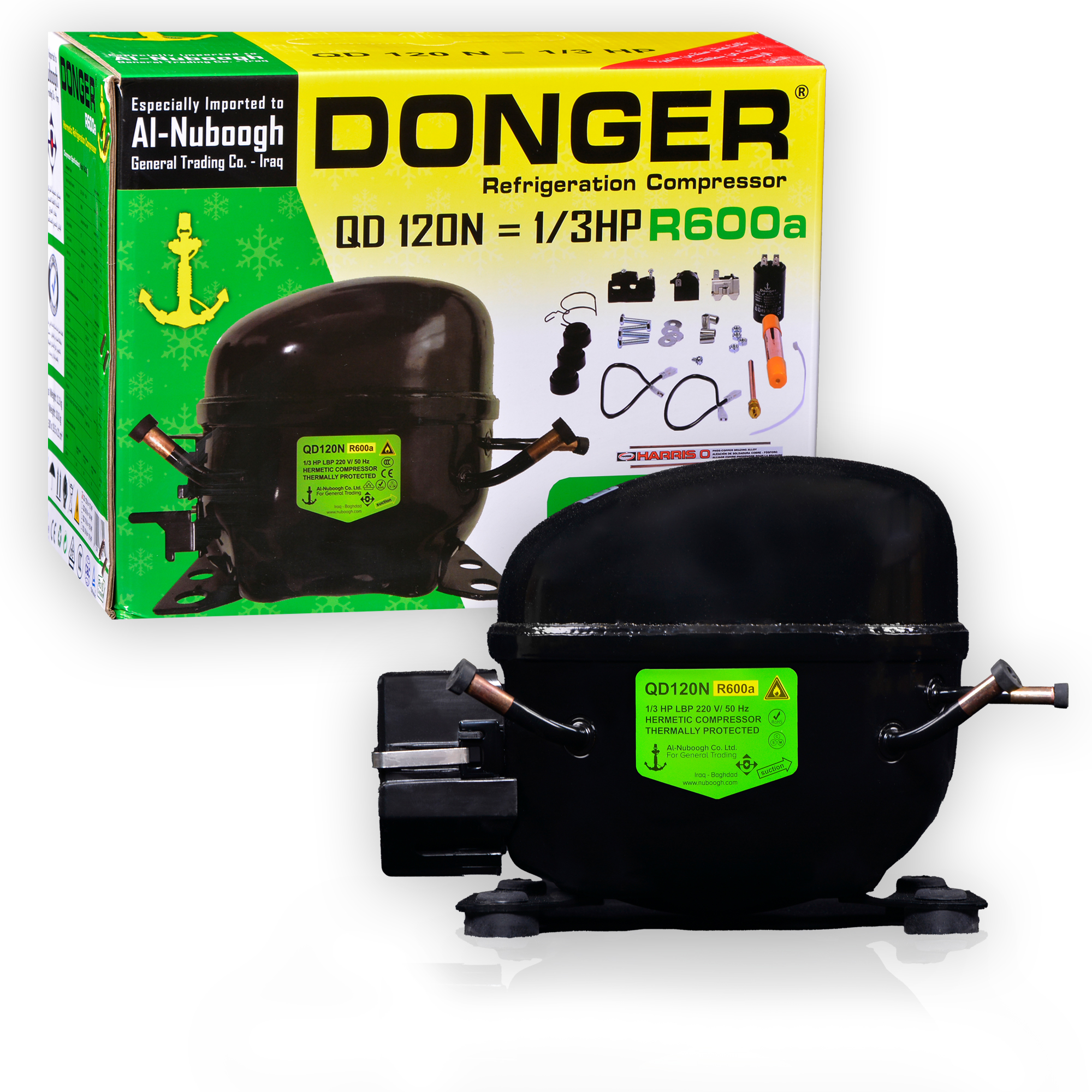 Donger QD120N hermetic compressor, 1/3 HP (R600a)