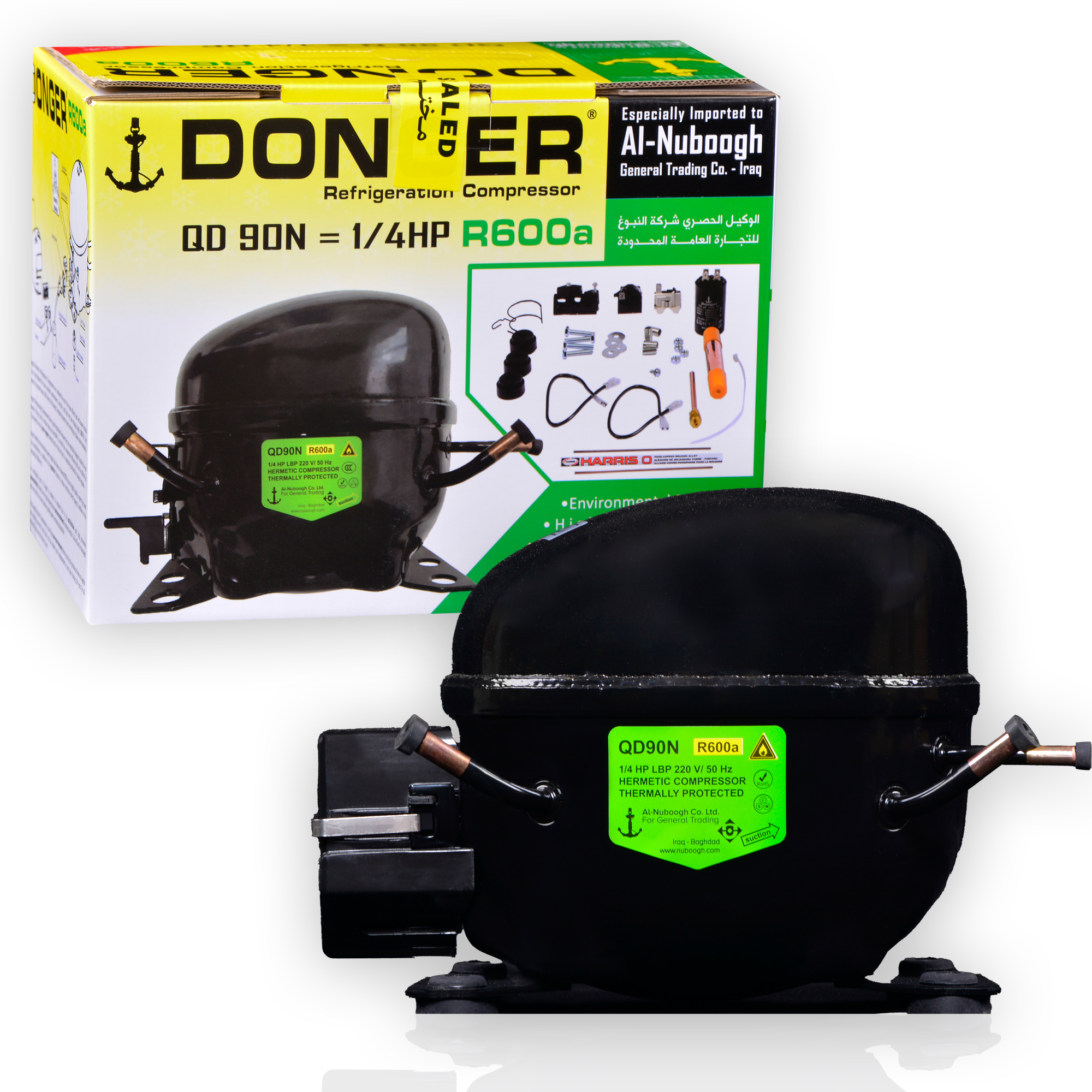 Donger QD90N hermetic compressor, 1/4 HP (R600a)