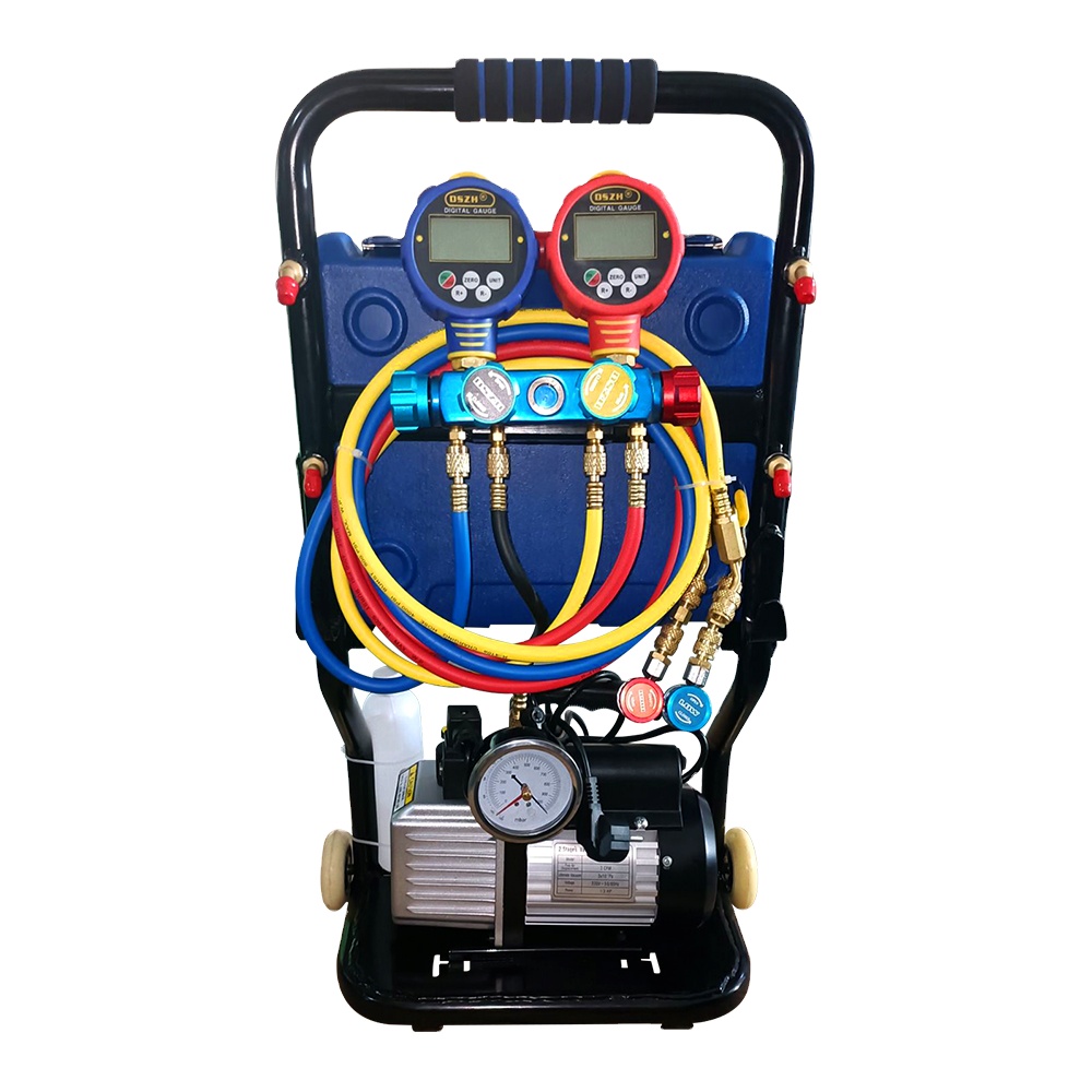 Mobile refrigerant recovery cart with dual digital manifold gauges