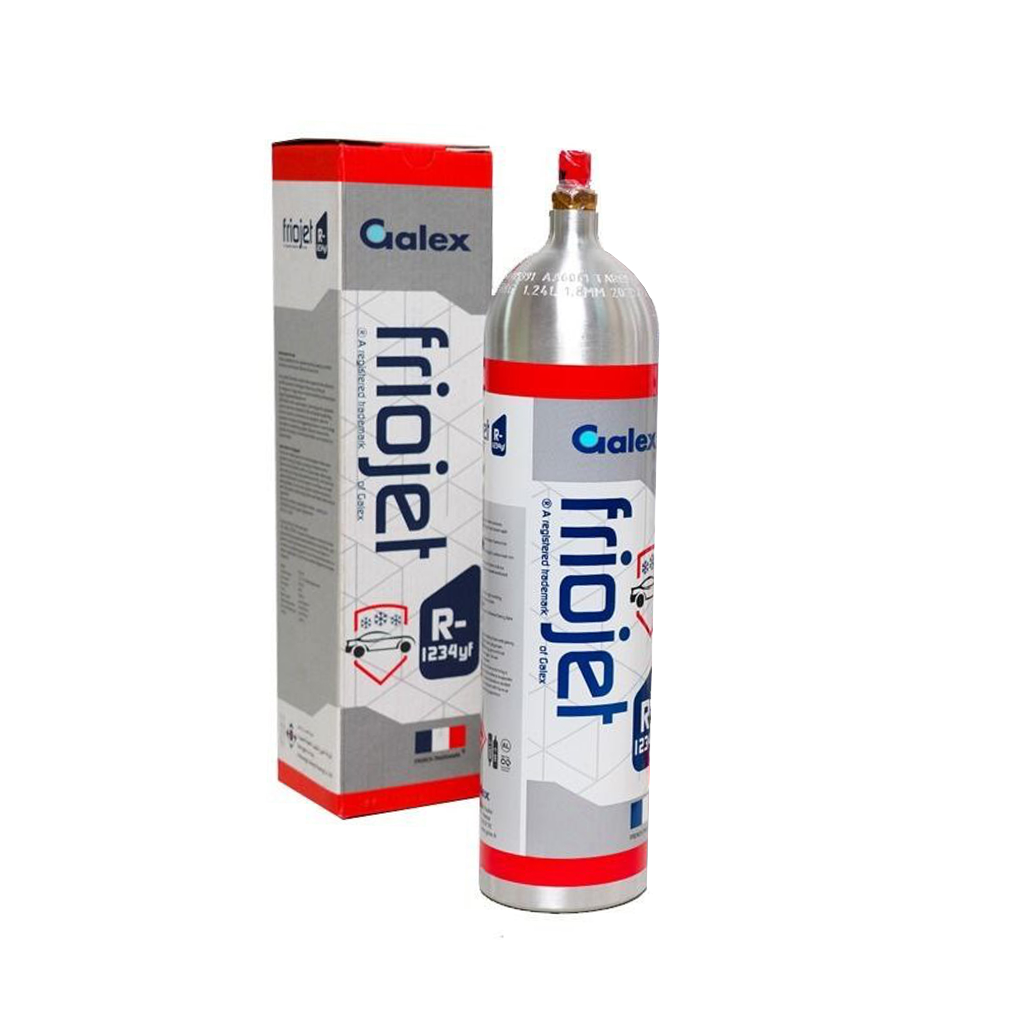 Friojet R-1234yf automotive refrigerant, small aluminum cylinder
