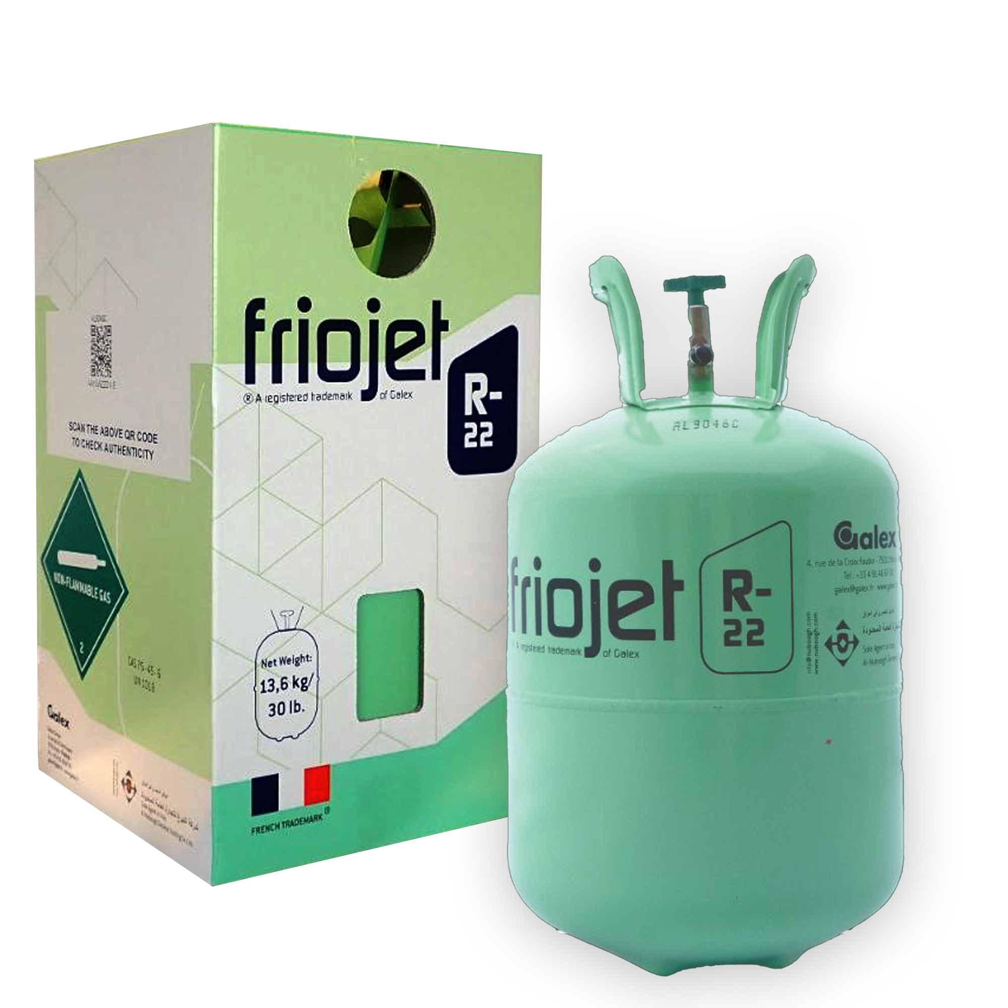 Friojet R-22 refrigerant gas, 13.6 kg bulk cylinder