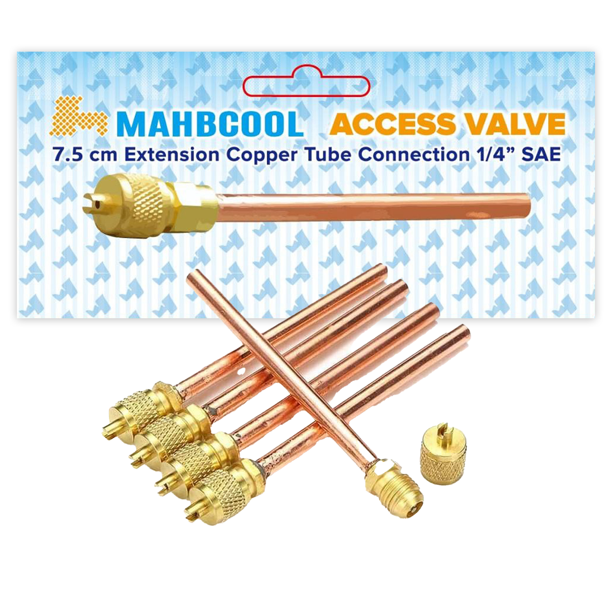 Access valve, 1/4" SAE, 7.5cm copper tube extension