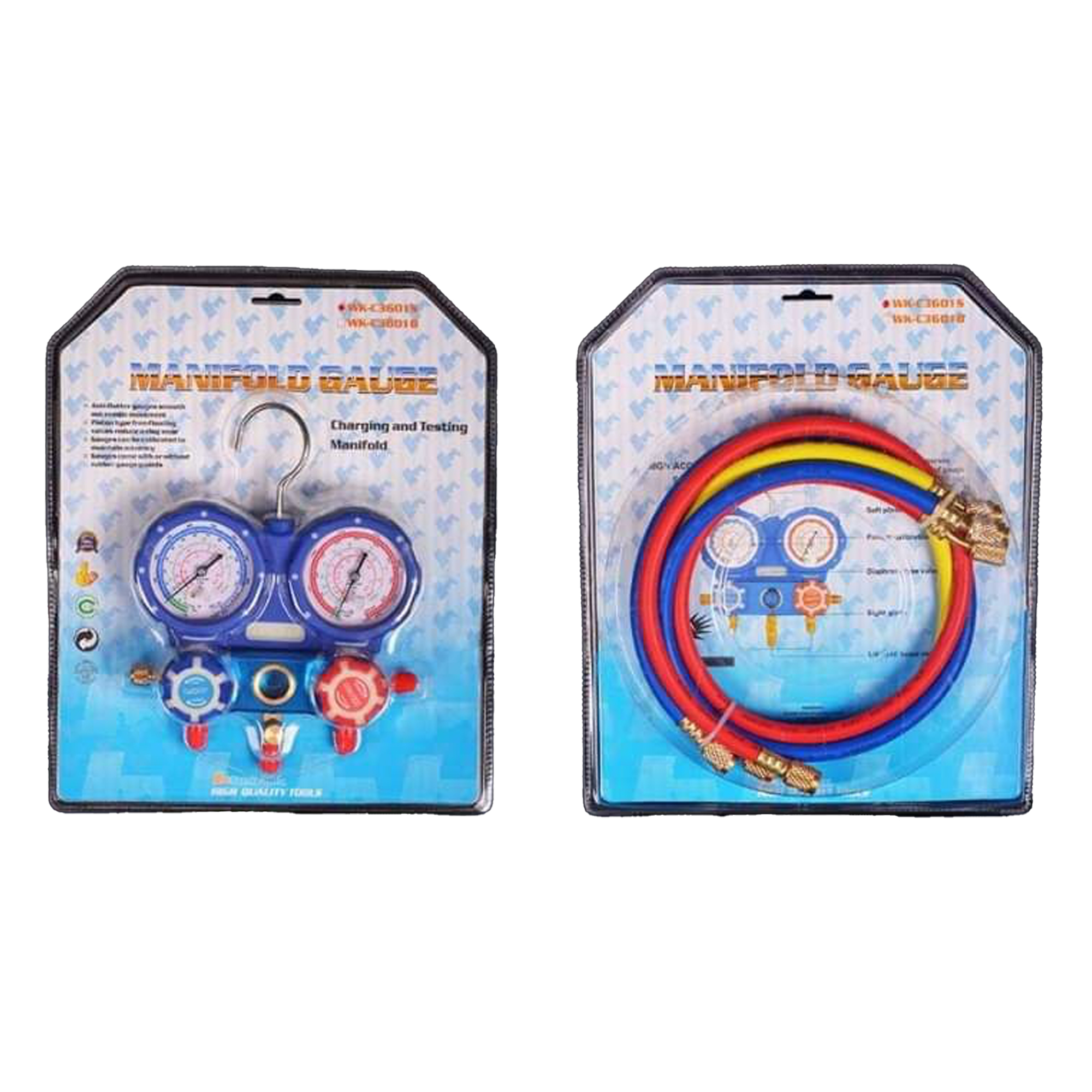 Manifold gauge set with charging hoses (retail blister pack), WK-C3601S